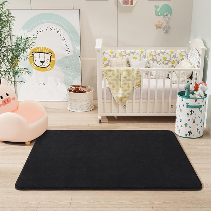 Amearea Modern Washable Runner Rugs, 2x4 Feet Black Bedroom Runner Rug, Small Area Rugs for Bedroom Living Room, Non Slip Memory Foam Rug for Hallway Entryway Kids Boys Girls Room Laundry Room