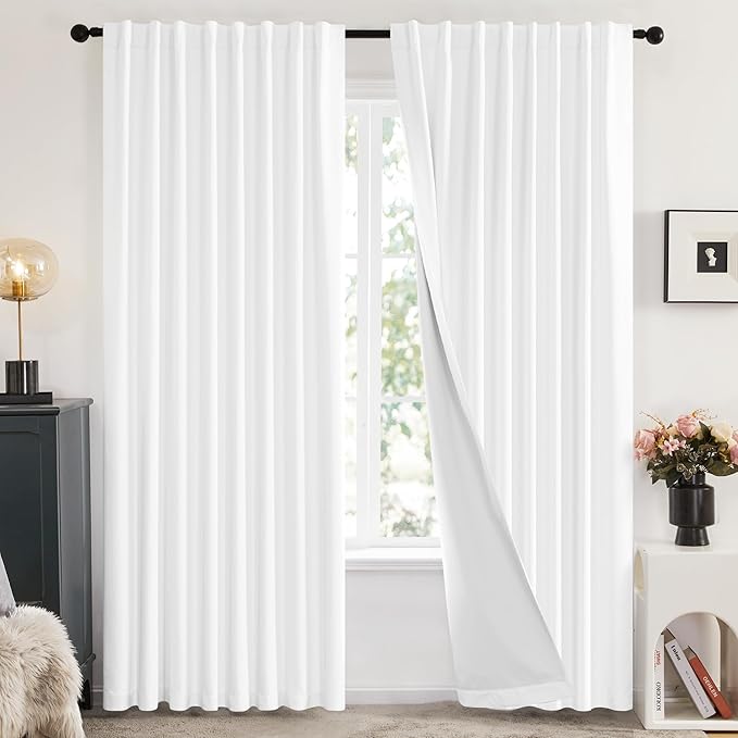 Deconovo Total Blackout Curtains 2 Panels W70 x L95— 100% Blackout, Thermal Insulated, Back Tab, Machine-Washable Drapes, White