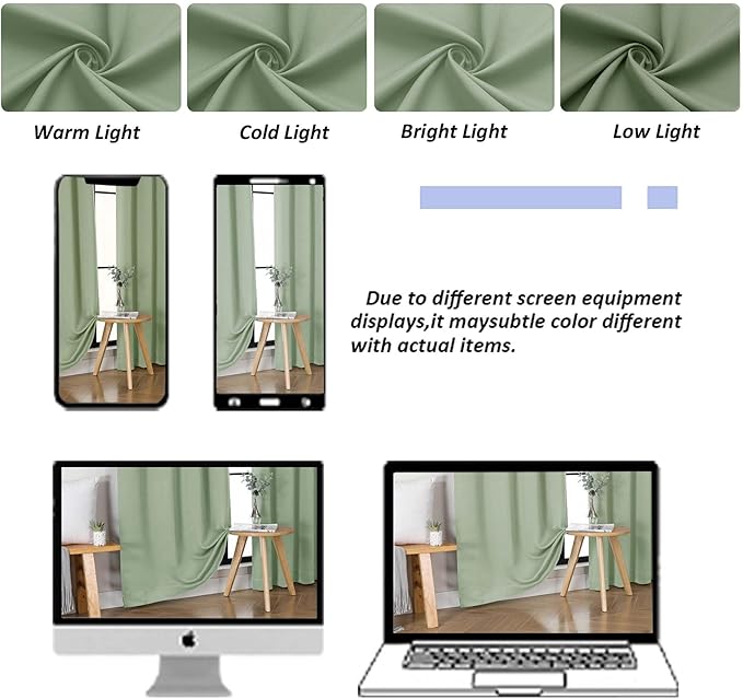 Simplebrand Ava Light Green Blackout Curtains for Bedroom 96 Inches Long 2 Panels, Solid Thermal Insulated, Energy Saving Nursery Window Treatment Curtains Blackout Drapes, W40 x L96 Inch, Light Green