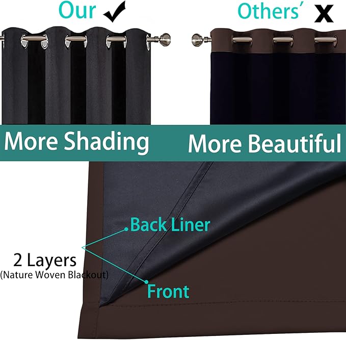 Yakamok 100% Blackout Curtains 84 Inches Long, 2 Thick Layers Heat and Full Light Blocking Soft Thermal Insulated Drapes for Bedroom(52" Wide Each Panel, Chocolate Brown, 1 Panel)