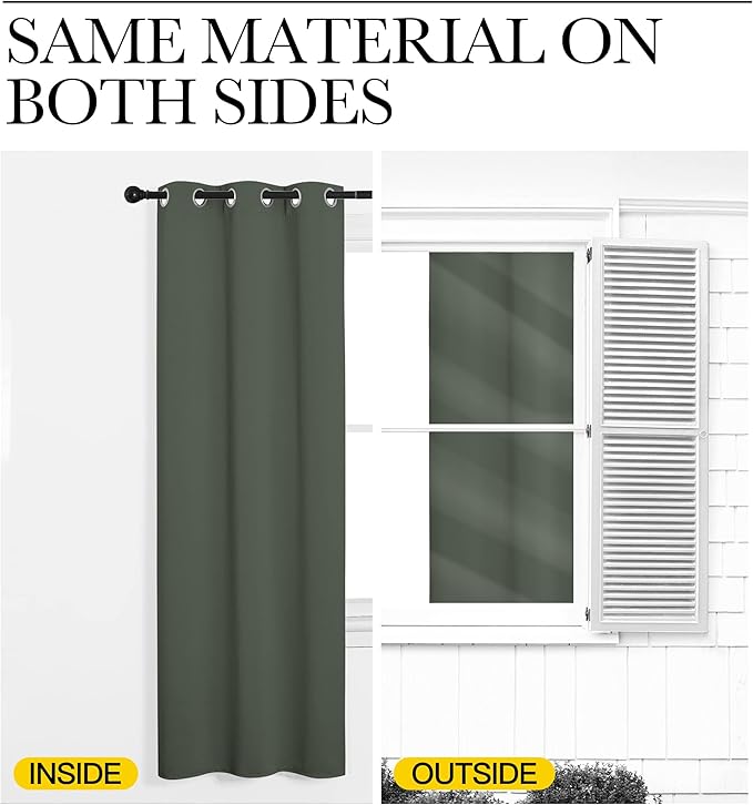NICETOWN Living Room Curtains, Blackout Draperies, Dark Mallard, 1 Pair, 70 x 84-inch, Home Decorations Thermal Insulated Solid Rod Pocket Blackout Drapes for Cafe