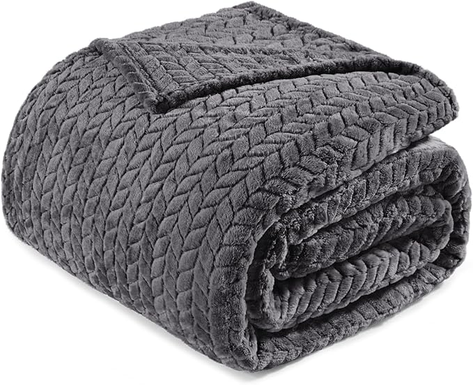 Exclusivo Mezcla Fleece Twin Size Blanket for Bed, 60x80 Inches Soft Cozy Jacquard Flannel Blankets, Lightweight Fuzzy Plush Warm for Women, Dark Grey