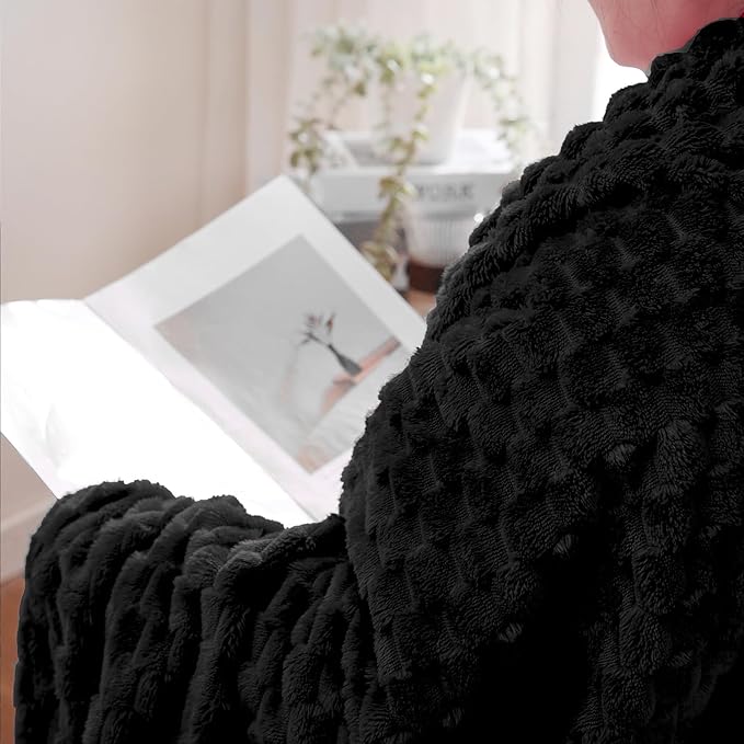 Puncuntex Black Throw Blanket 60"×80" inches Fuzzy 3D Jacquard Decorative Flannel Fleece Super Soft Plush Cozy Blanket for Couch Sofa Chair Lightweight