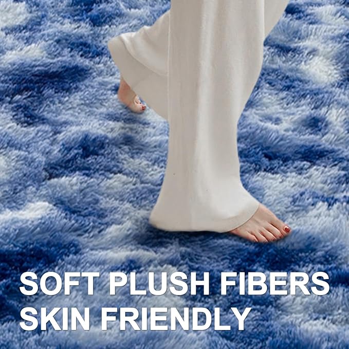 9x12 Ft Extra Large Shag Rugs for Living Room, Ultra Soft Fluffy Furry Area Rugs for Bedroom Indoor Floor, Aesthetic Carpet for Kids Home Decor (Blue)