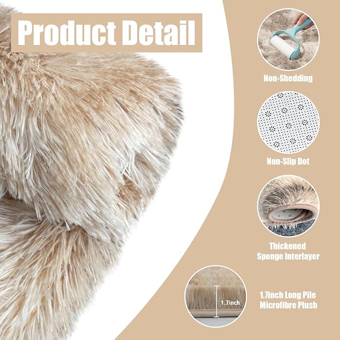 Tie-Dyed Beige Fluffy Round Rug,Soft Area Rugs for Girls Room,Shaggy Rugs 3'X3' for Living Room,Non Slip Circle Rug for Kids Bedroom,Shag Plush Nursery Carpets,Fuzzy Rug for Dorm,Room Decor Carpet