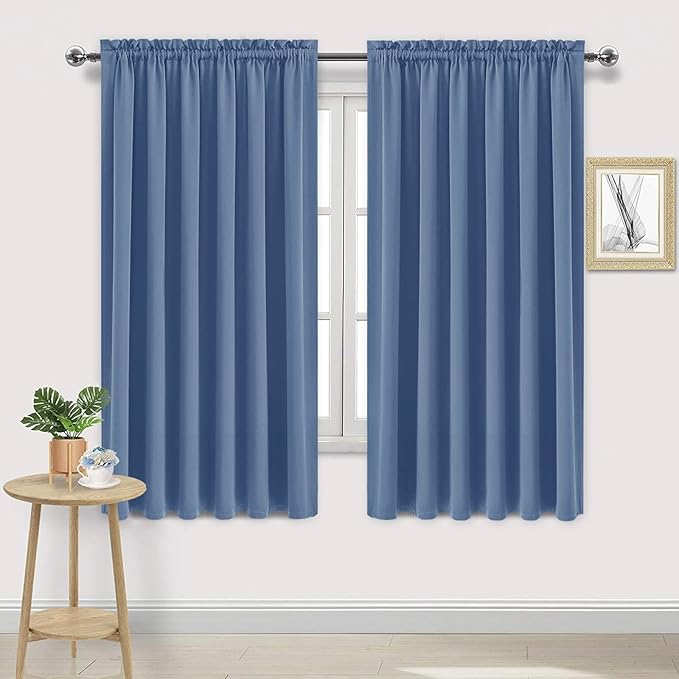 DWCN Blackout Curtains for Living Room Thermal Insulated, Energy Saving & Noise Reducing Bedroom Curtains, Dusty Blue, W 70x L 63 Inch, Set of 2 Rod Pocket Curtain Panels