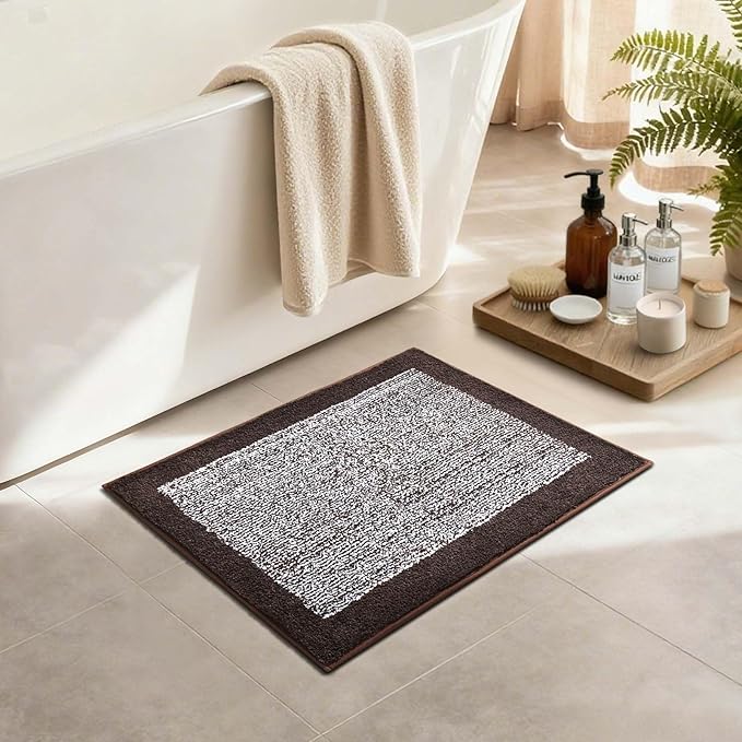 Bathroom Rugs 24x17 Non Slip Washable, Brown Bath Mat for Bathroom Floor Tub, Soft Absorbent Quick Dry Mats for Shower, Bathtub,Home Decor