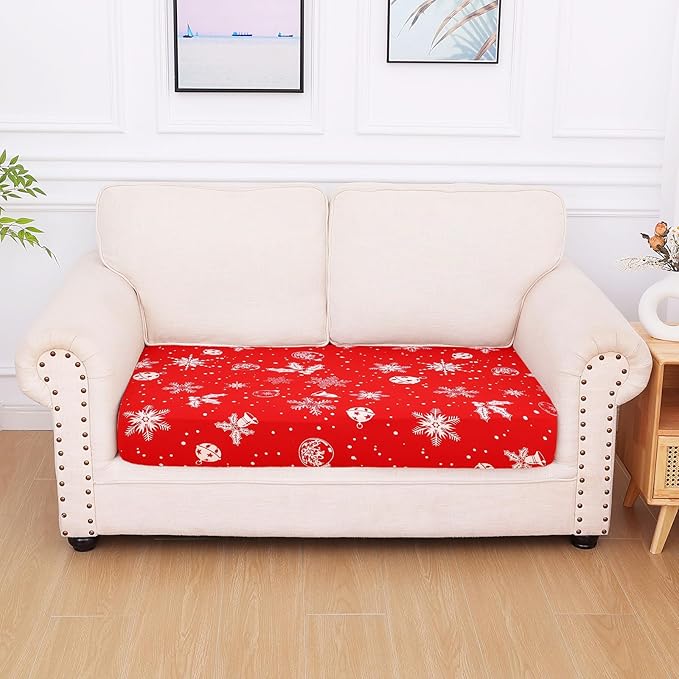 hyha Printed Couch Cushion Covers, Floral Sofa Covers Washable for 2 Cushion Couch, Stretch Pattern Outdoor Cushion Covers for Patio Furniture with Elastic Bottom(Medium, Snowflake Bell)