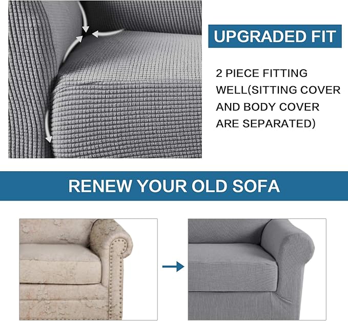 H.VERSAILTEX 2-Pieces Armchair Cover Chair Slipcovers with Arms Furniture Protector Cover Fit Armchair Width Up to 47 Inch, Jacquard Spandex Couch Covers Armchair Slipcover - Dove, Chair
