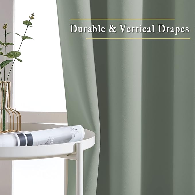 NICETOWN Blackout Sage Green Curtains for Cafe 36 inch Length, Grommet Room Darkening Sound Reducing Solid Window Treatments, W52 x L36, 2 Panels
