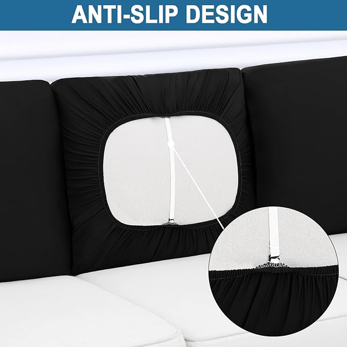 Smiry Printed Couch Cushion Covers, Stretch Soft Couch Covers for Sofa, Washable Non-Slip Sofa Slipcover Furniture Protector for Indoor and Outdoor (Backrest M, Black)