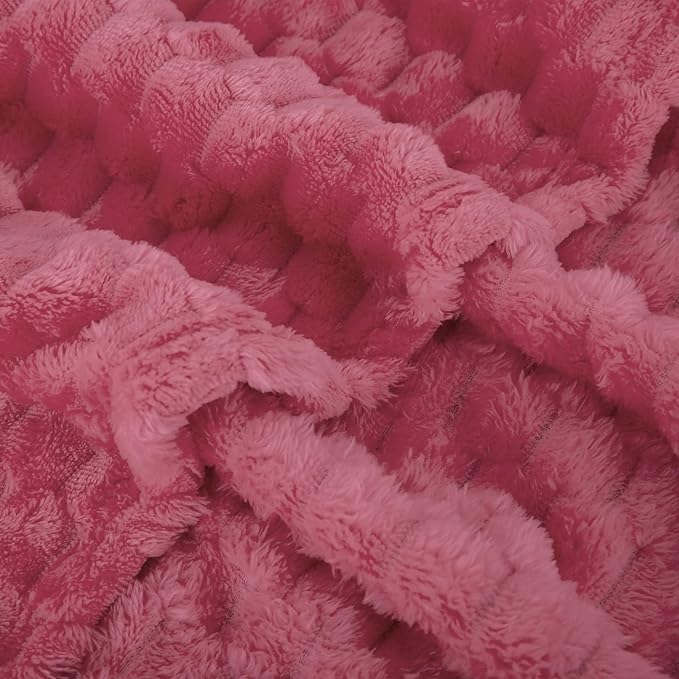 Rose Pink Throw Blanket 50"×60" inches Gifts for Mom Fuzzy 3D Jacquard Decorative Flannel Fleece Super Soft Plush Cozy Blanket for Couch Sofa Chair Lightweight