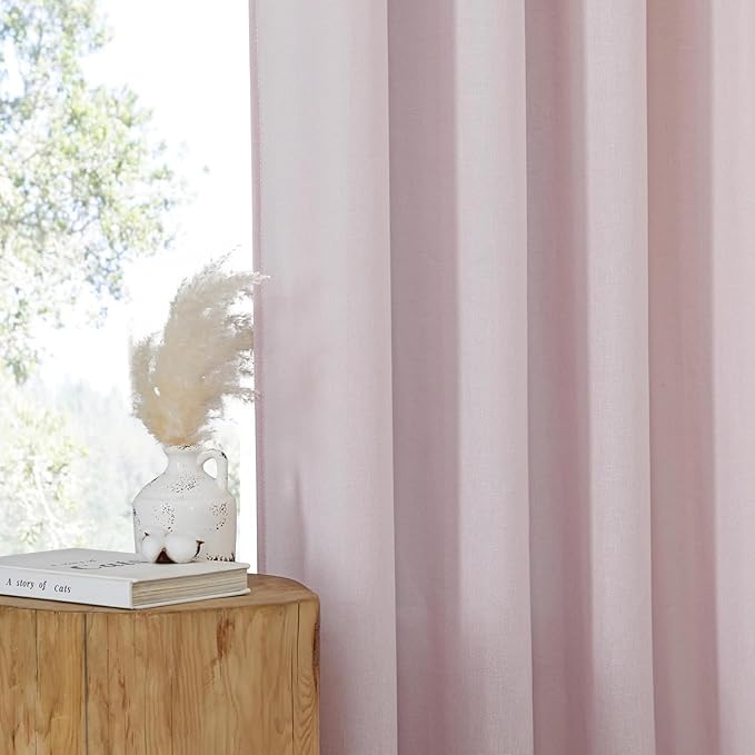 NICETOWN Blush Pink Linen Curtains for Kitchen, Thick Flax Small Window Treatments Semi Sheer Privacy Assured with Light Through for Cafe/Bathroom, W42 x L36, 2 Panels