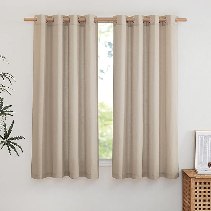 NICETOWN Flax Linen Taupe Window Curtains 63 inches Long, Grommet Linen Blend Drapes Privacy Assured with Light Through Window Treatments for Bedroom/Kids Room, W55 x L63, 2 Pieces