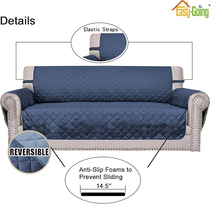 Easy-Going Sofa Slipcover Reversible Loveseat Sofa Cover Couch Cover for 2 Cushion Couch Furniture Protector with Elastic Straps for Pets Kids Dog Cat (Oversized Loveseat, Dark Blue/Light Blue)