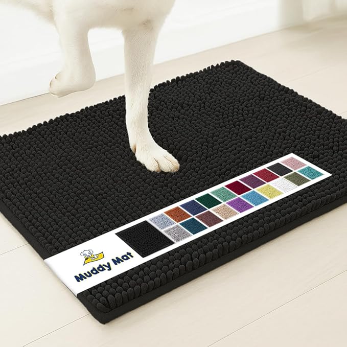 Muddy Mat® | Super Absorbent Door Mat Indoor, Microfiber Quick Dry Chenille Entryway Rug, Non-Slip Front Door Mat, Indoor Mats for Entryway, Machine Washable Pet Rug, Black 16"x24"