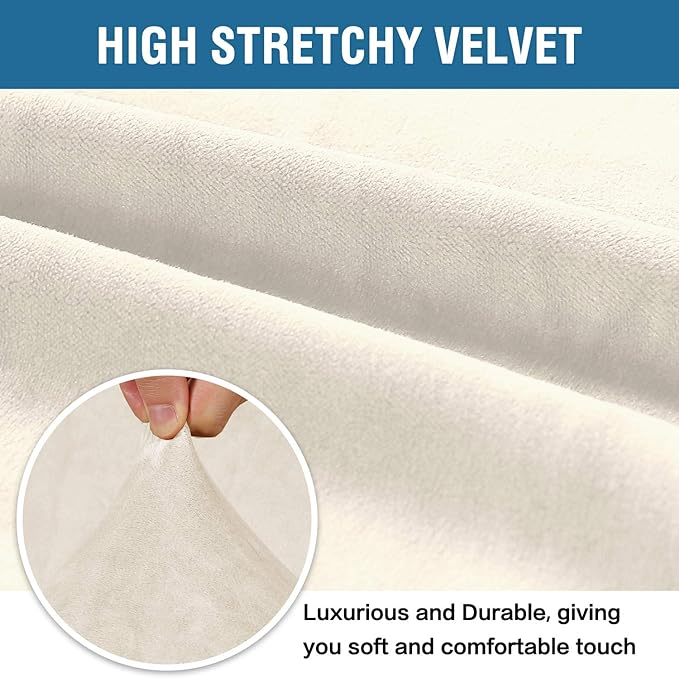 H.VERSAILTEX Stretch Velvet Armchair Cover Couch Covers 1 Cushion Chair Slipcover for Living Room Furniture Cover Crafted from Thick Comfy Rich Velour (Chair 31"-49", Ivory)