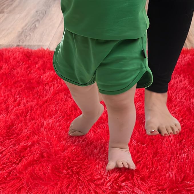 Soft Runner Rugs for Bedroom Hallways, 2x6 Red Fluffy Shag Throw Area Rug Non Slip for Bedside Dorm, Long Shaggy Furry Carpet for Nursery Living Room