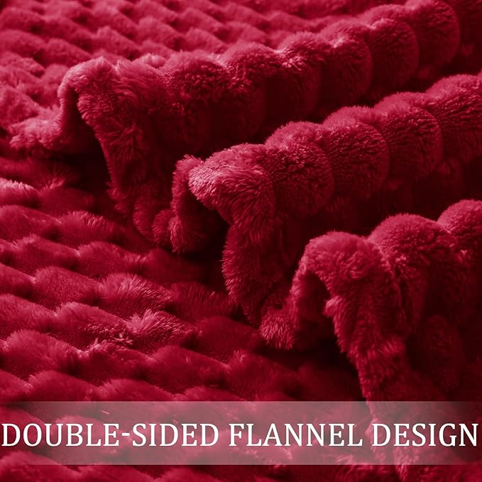 Exclusivo Mezcla Fleece Queen Blanket for Bed, Extra Large Fuzzy Deep Red Bed Blankets, Soft Cozy Plush Sofa Throws for All Seasons, 90x90 Inches