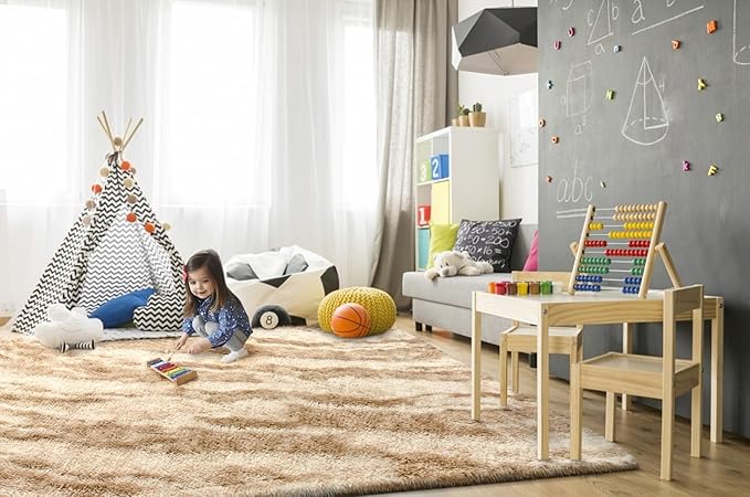 TWINNIS Super Soft Shaggy Rugs Fluffy Carpets, 5x8 Feet, Indoor Modern Plush Area Rugs for Living Room Bedroom Kids Room Nursery Home Decor, Upgrade Anti-Skid Rectangular Fuzzy Rug, Beige Brown