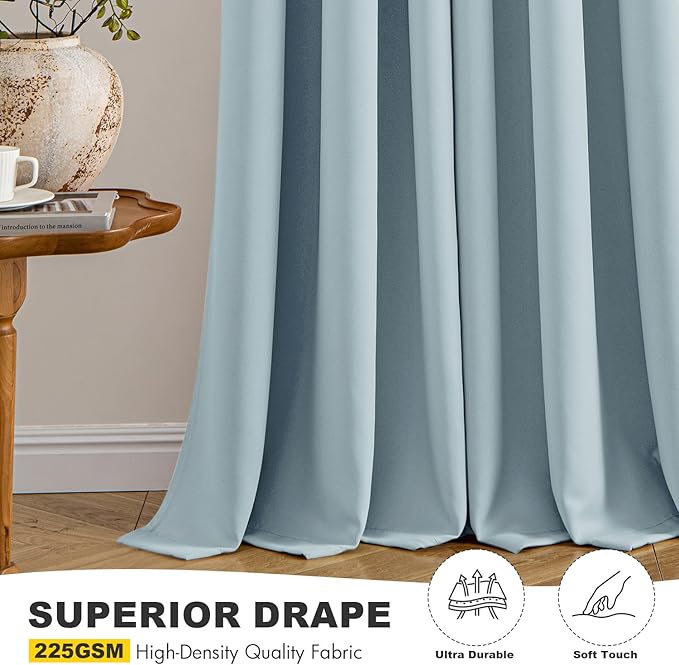MIULEE Slate Blue Blackout Curtains for Bedroom Living Room 63 Inches Long 2 Panels, Thermal Insulated Room Darkening Drapes Solid Grommet Noise Reduction Light Blocking Window Treatments 40x63 Inch