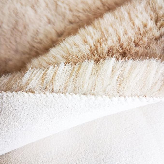 Ghouse Ultra Soft Faux Rabbit Fur Rug, Machine Washable Area Rugs for Bedroom Fluffy Rugs for Living Room, No-Shedding Carpet Sheepskin Runner Rugs Light Brown Beige 2x10 Feet