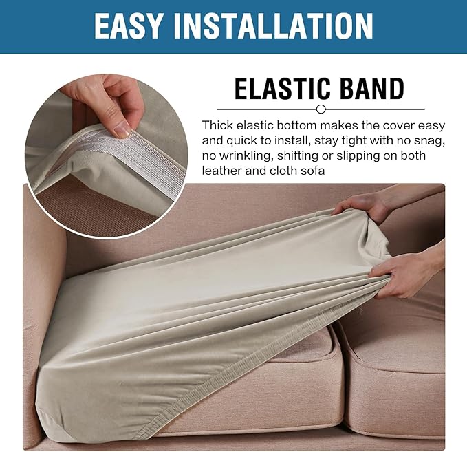H.VERSAILTEX Velvet Stretch Couch Cushion Cover Plush Cushion Slipcover for Chair Cushion Furniture Protector Seat Cushion Sofa Cover (1 Piece Armchair Cushion Covers, Oatmeal)
