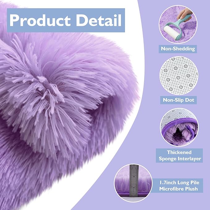yulidayang Purple Fluffy Round Area Rugs for Bedroom,3'X3'Shag Circle Area Rugs for Girls Room,Non Slip Fuzzy Plush Rug for Kids Room Living Room and Dorm Home Decor Rug