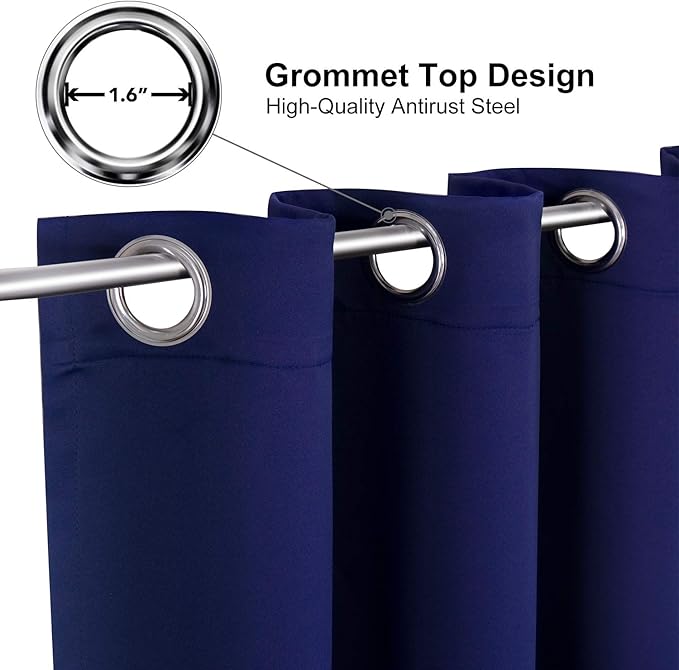 ChrisDowa Grommet Blackout Curtains for Bedroom and Living Room - 2 Panels Set Thermal Insulated Room Darkening Curtains (Navy Blue, 42W x 84L)