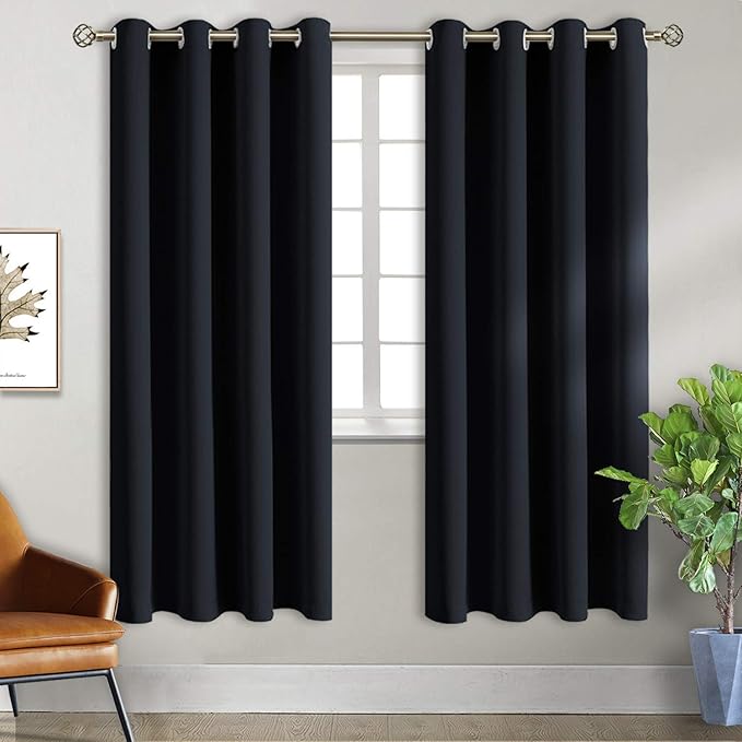 BGment Blackout Curtains for Bedroom - Grommet Thermal Insulated Room Darkening Curtains for Living Room, Set of 2 Panels, Each 46 x 72 Inch, Black