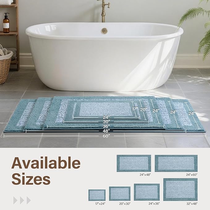 70x24 Long Bathroom Rugs Washable Non Slip, Dusty Blue Bath Mat for Bathroom Floor Tub, Soft Absorbent Quick Dry Mats for Shower, Bathtub,Home Decor