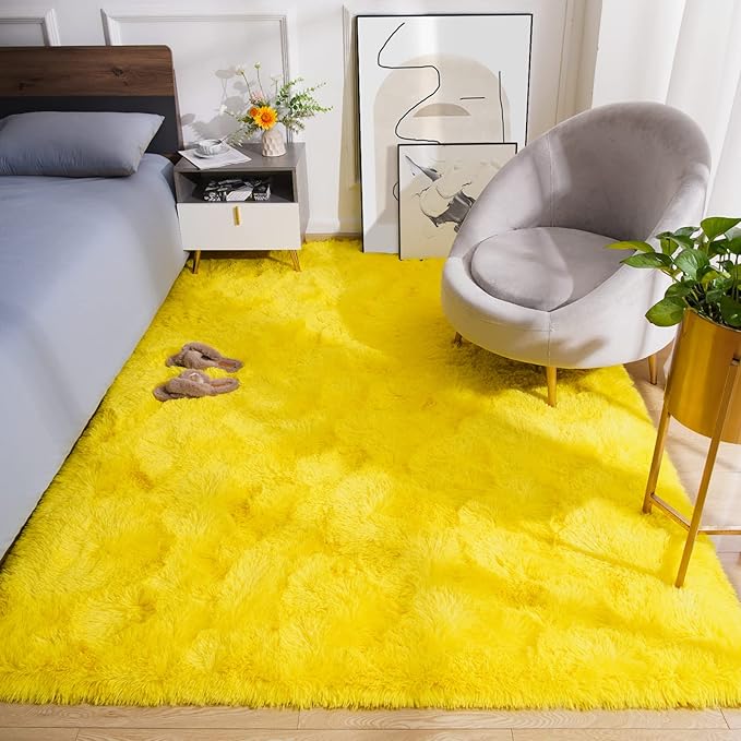 Amearea Premium Soft Fluffy Rug Modern Shag Carpet, 9x12 Feet, Fuzzy Shaggy Rugs for Bedroom Living Room Teen Apartment Decor, Comfortable Indoor Furry Dorm Carpets, Yellow