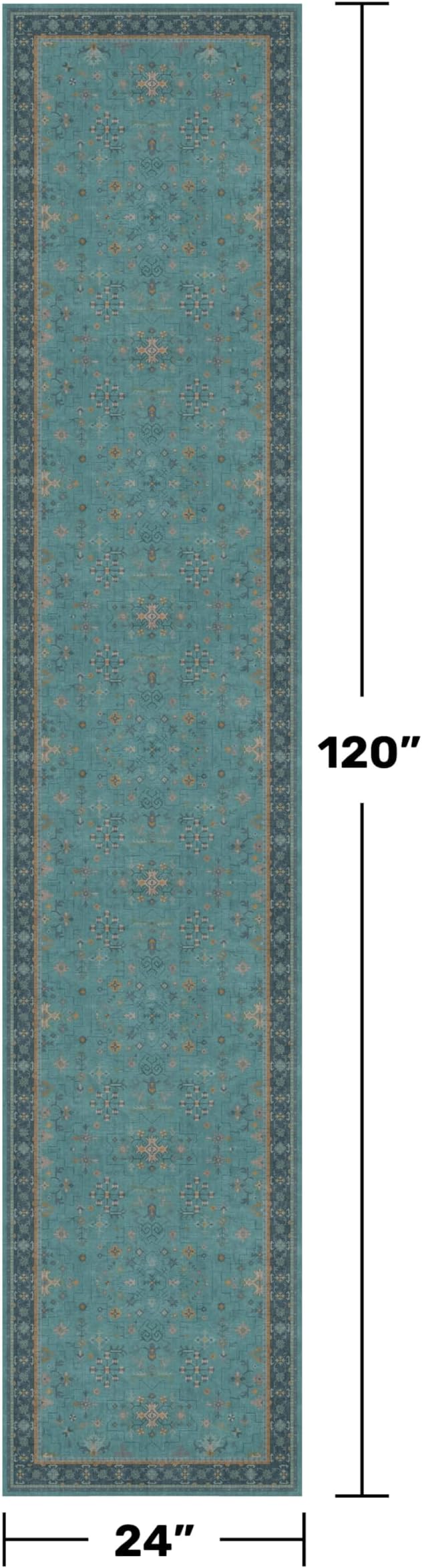 Boho 2x10 Extra Long Runner Rugs for Hallways - Machine Washable for Entryway Indoor, Stain Resistant Runner Rug for Kitchen - Non Slip with Rubber Backing, Teal Low Pile & Soft Carpet