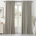 Topfinel 90 Inches Linen Curtains 100% Blackout Curtain for Bedroom Livingroom Vintage Farmhouse Linen Textured Thermal Room Darkening Drapes 2 Panels with Back Tab Rod Pocket Pinch Pleated Flax Grey