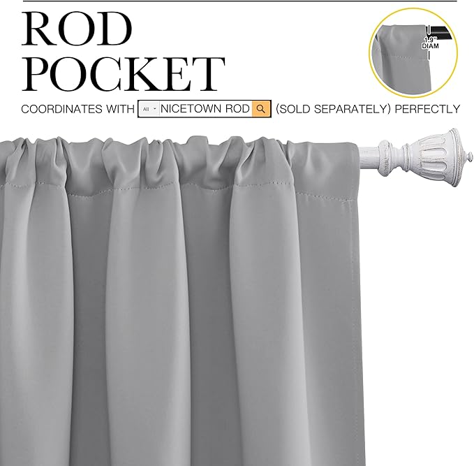 NICETOWN Short Room Darkening Curtains for Kitchen - Home Decoration Thermal Insulated Rod Pocket Blackout Blinds & Drapes for Small Windows (Silver Grey, 2 Panels, W34 x L45 -Inch)