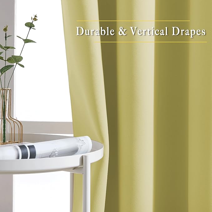 NICETOWN Room Darkening Curtain Panels Grommet - Home Decorations Thermal Insulated Solid Grommet Top Room Darkening Living Room Drapes (Paler Yellow, 1 Pair, 52 x 72-Inch)