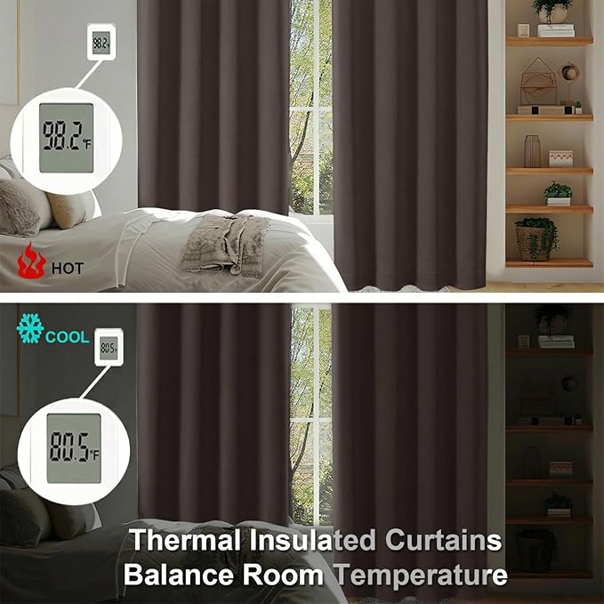 Simplebrand Chocolate Blackout Curtains for Bedroom 96 Inches Long 2 Panels, Solid Thermal Insulated, Energy Saving Living Room Window Treatment Curtains Blackout Drapes, W50 x L96 Inch, Chocolate