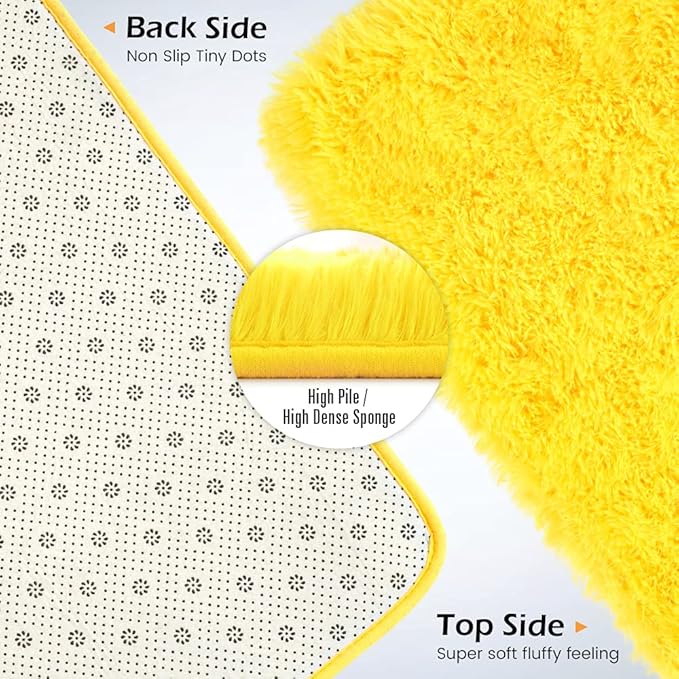 Amearea Shag Fluffy Area Rug for Bedroom Girls Living Room, Extra Soft and Fuzzy Shaggy Rugs, Non Slip, Solid Color Carpet Mat for Boys Nursery Home, Yellow 6x9 Feet