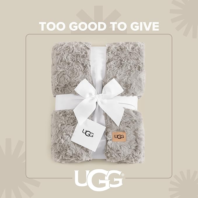 UGG Adalee Faux Fur Throw Blanket for Couch, Cozy Fuzzy Blanket for Chair or Bed, Easy Care Reversible Fluffy Throw, Luxury Home Decor, 50-inch x 70-inch, Seal Grey
