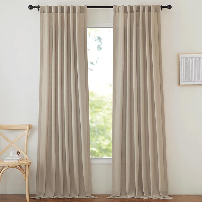NICETOWN Thick Flax Linen Camel Curtains 108 inches Long, Pinch Pleated Linen Blend Privacy Added with Light Filtering Window Treatments for Living Room/Bedroom, W50 x L108, 2 Panels