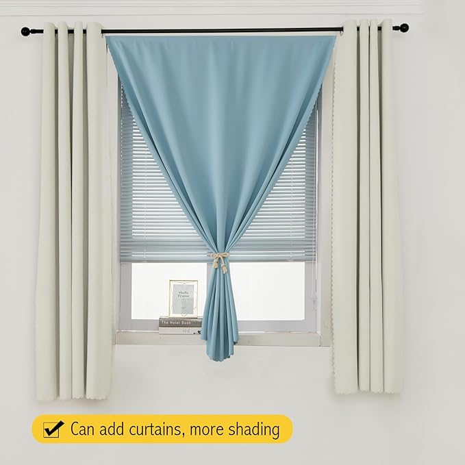 Self Adhesive Curtains, Black Out Shade for Window, Blackout Fabric Temporary Window Coverings Easy to Hang Curtains No Rod Needed, Use for Bedroom, Room, Kitchen, 59"W X 59"L, Lake Blue, 1 Panel