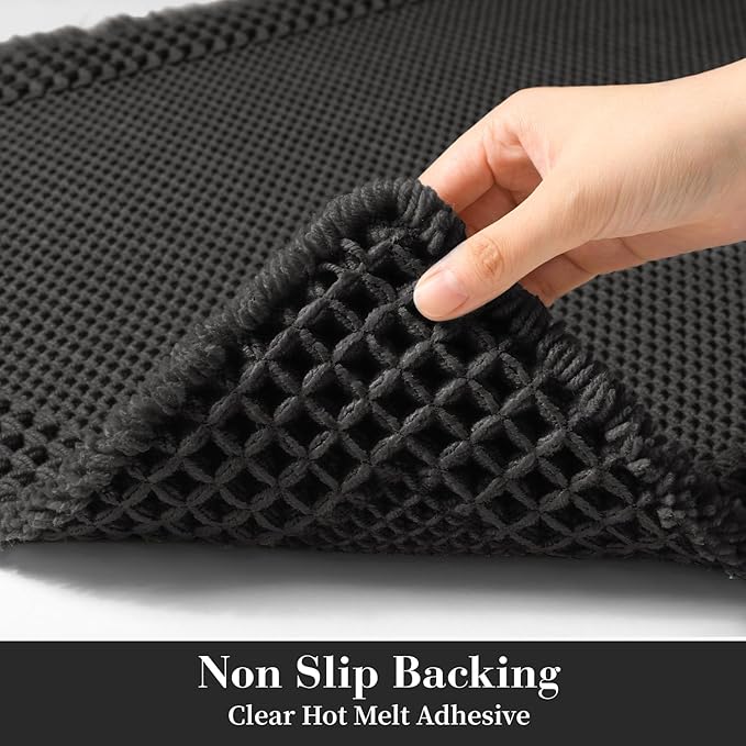 RESARE Waffle Bath Mat for Bathroom, Super Absorbent Bathroom Rugs Non Slip Machine Washable, Ultra Soft Quick Dry Boho Bath Rugs with Tassels for Floor, Upgraded Bordered Design, 24"x36" Black