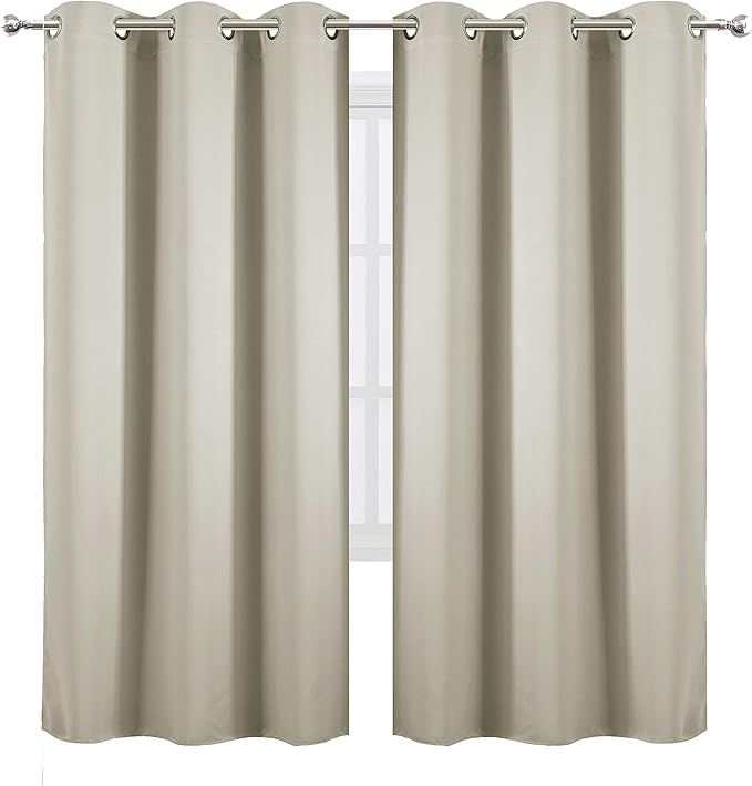 LEMOMO Light Beige Thermal Blackout Curtains/42 x 72 Inch/Set of 2 Panels Room Darkening Curtains for Bedroom