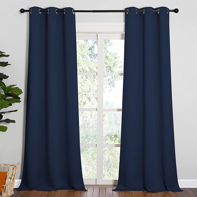 NICETOWN Window Drapes Long Curtains - Living Room Panels Grommet Top Window Treatment for Hall & Guest Room (Navy, 42 inches Wide x 95 inches Long, 2 Pieces)