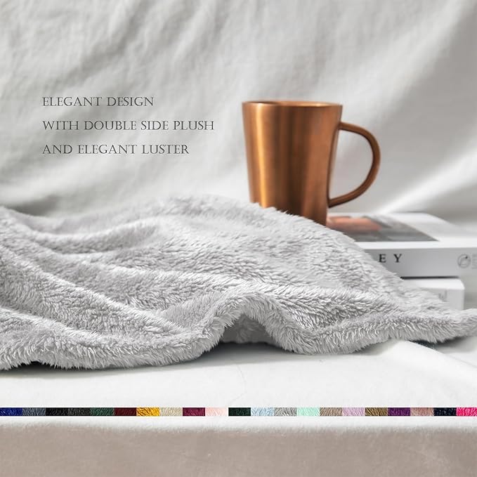 Exclusivo Mezcla Plush Fuzzy Fleece Bed Blanket Queen Size, Super Soft, Fluffy and Warm Blankets for Couch, Bed, All Season (Light Grey, 90x90 Inches)