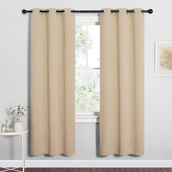 NICETOWN Room Darkening Curtain Panels for Cafe, Thermal Insulated Grommet Room Darkening Draperies/Drapes for Window (Biscotti Beige, 2 Panels, W34 x L72 -inch)