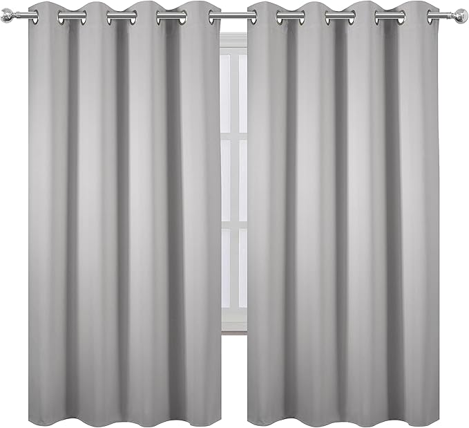 LEMOMO Light Grey Blackout Curtains 52 x 63 Inch Length/Set of 2 Curtain Panels/Thermal Insulated Room Darkening Blackout Curtains for Bedroom