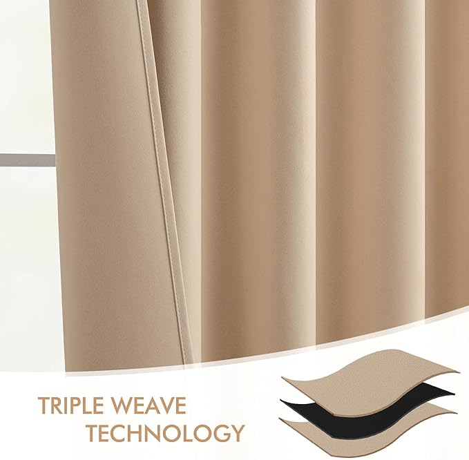 MIULEE Back Tab Beige Curtains 120 Inch Long 2 Panels Set for Living Room Bedroom, Cream Rod Pocket/Pinch Pleated Light Blocking Extra Long Thermal Insulated Room Darkening Blackout Curtains/Drapes