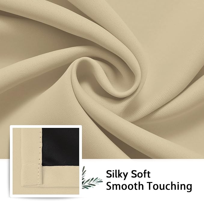 SimpleHome 100% Blackout Curtains for Bedroom,Thermal Insulated Beige Grommet Window Drapes Room Darkening Curtains for Living Room with Black Back,38 x 72 Inch,2 Panels