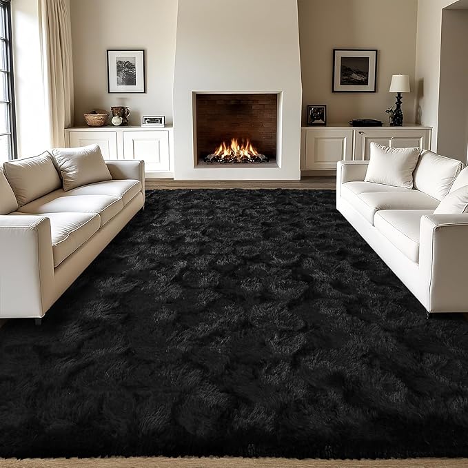 LOCHAS Ultra Soft Indoor Modern Area Rugs Fluffy Living Room Carpets for Children Bedroom Home Decor Nursery Rug 5.3x7.5 Feet, Black